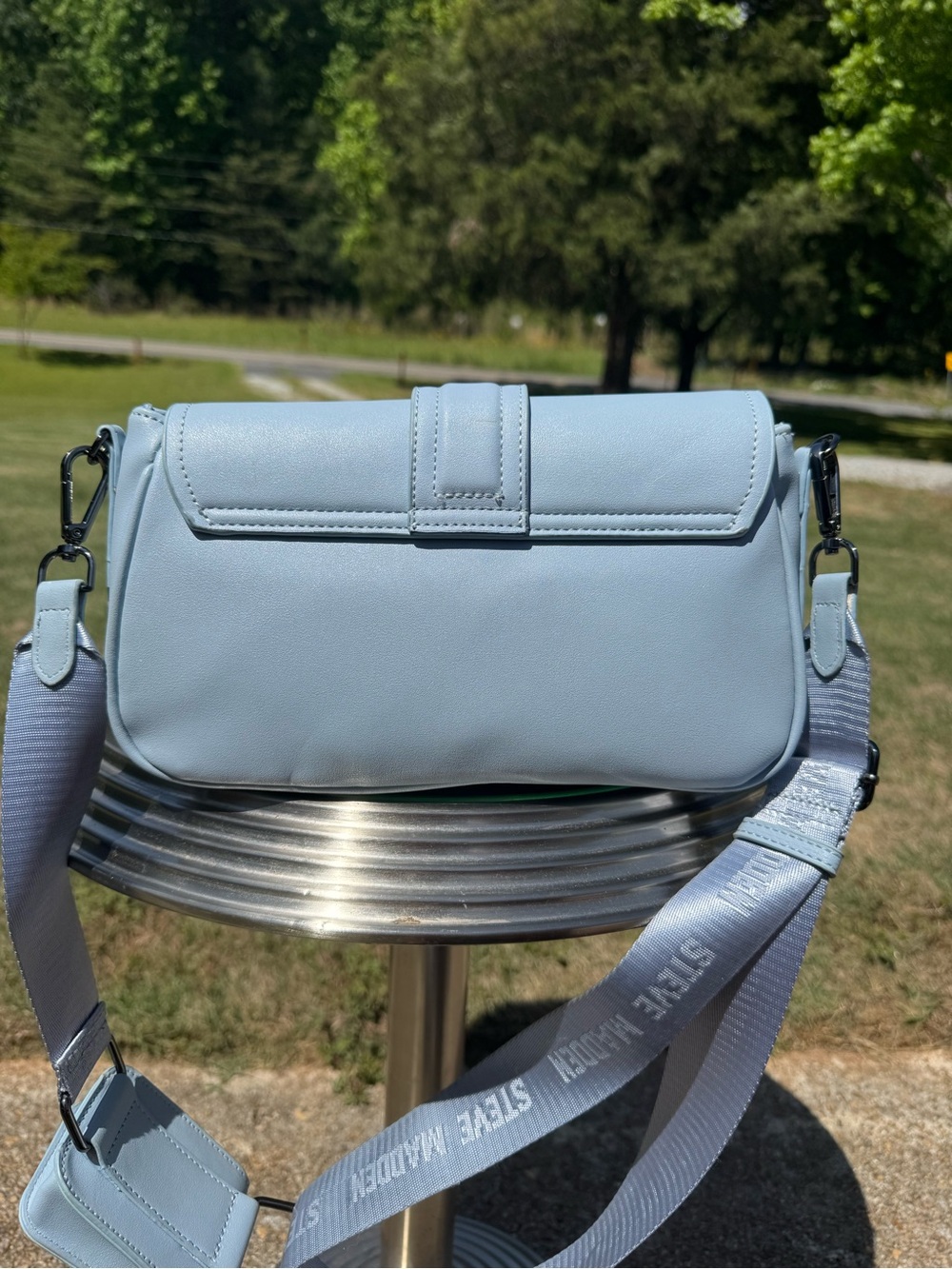 Steve Madden light blue Leather Buckle Crossbody with Strap Pouch - Picture 3 of 8